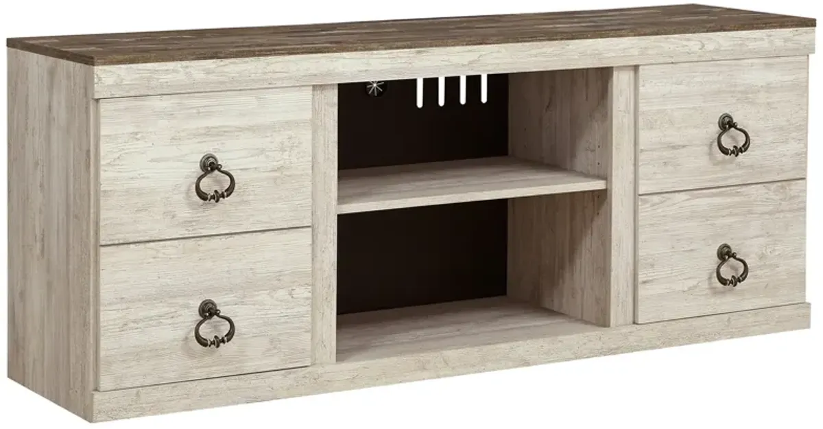 60 Inch Rustic TV Media Entertainment Console, Round Handles, Wood, White-Benzara
