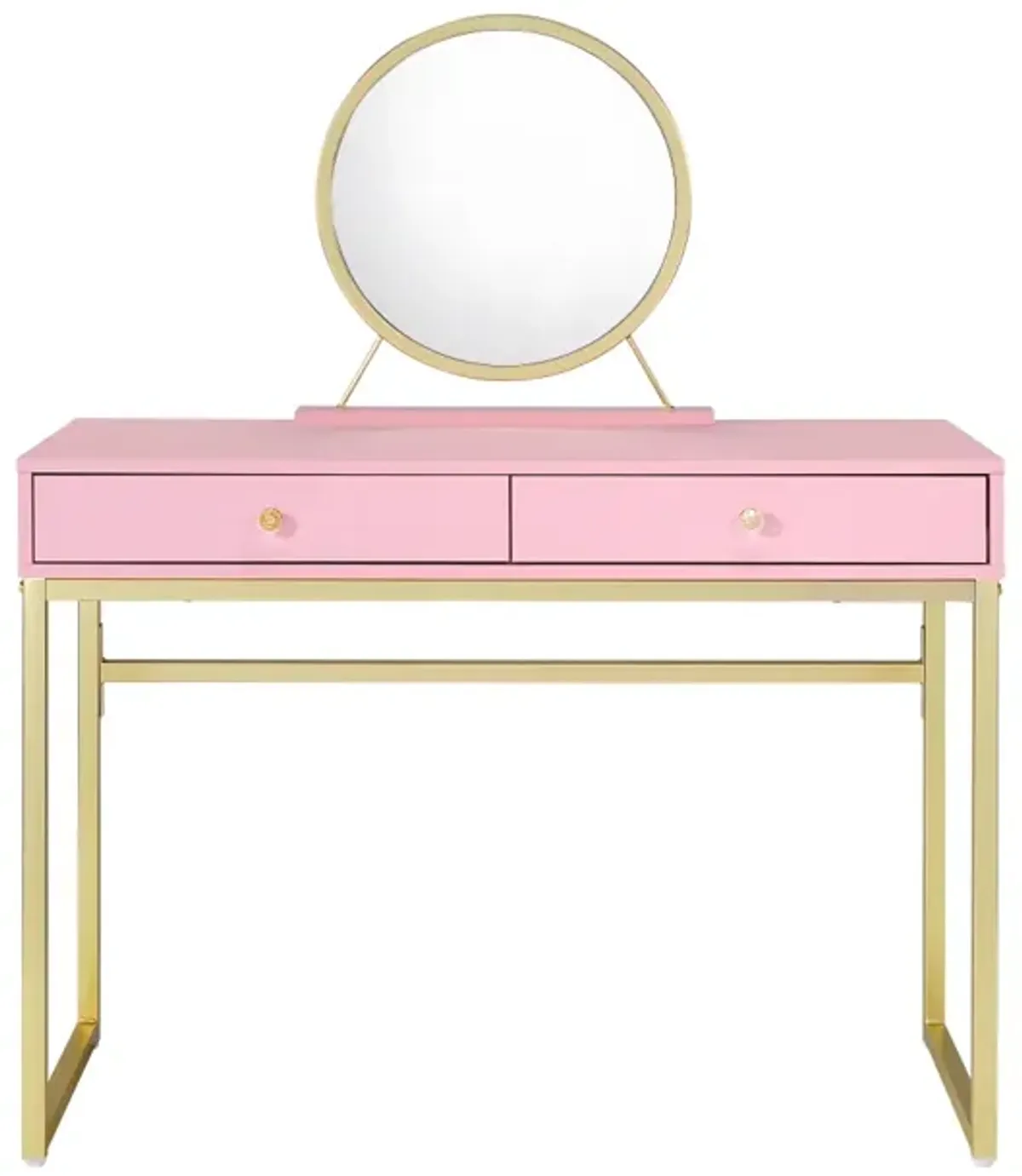 Coleen Vanity Desk with Mirror & Jewelry Tray In Pink & Gold Finish