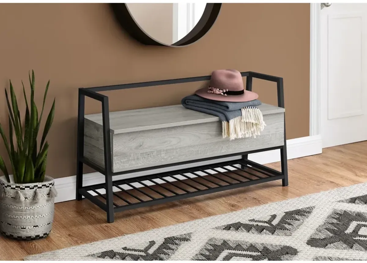 Monarch Specialties I 4500 Bench, Entryway, Hallway, Storage, 42" Rectangular, Metal, Laminate, Grey, Black, Contemporary, Modern