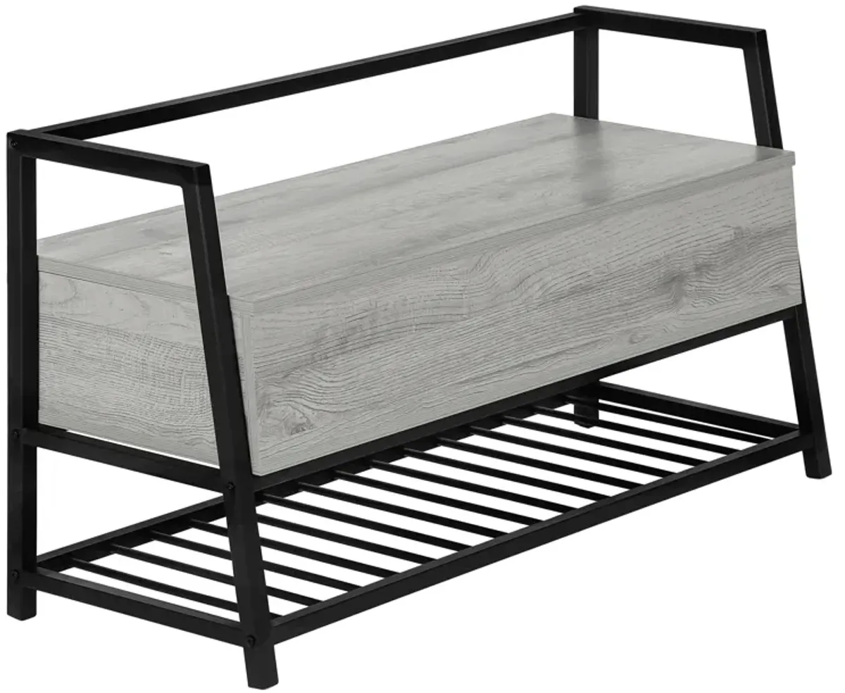 Monarch Specialties I 4500 Bench, Entryway, Hallway, Storage, 42" Rectangular, Metal, Laminate, Grey, Black, Contemporary, Modern