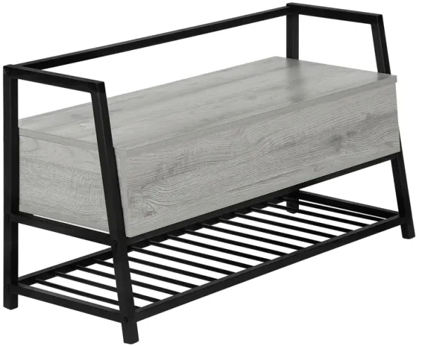 Monarch Specialties I 4500 Bench, Entryway, Hallway, Storage, 42" Rectangular, Metal, Laminate, Grey, Black, Contemporary, Modern