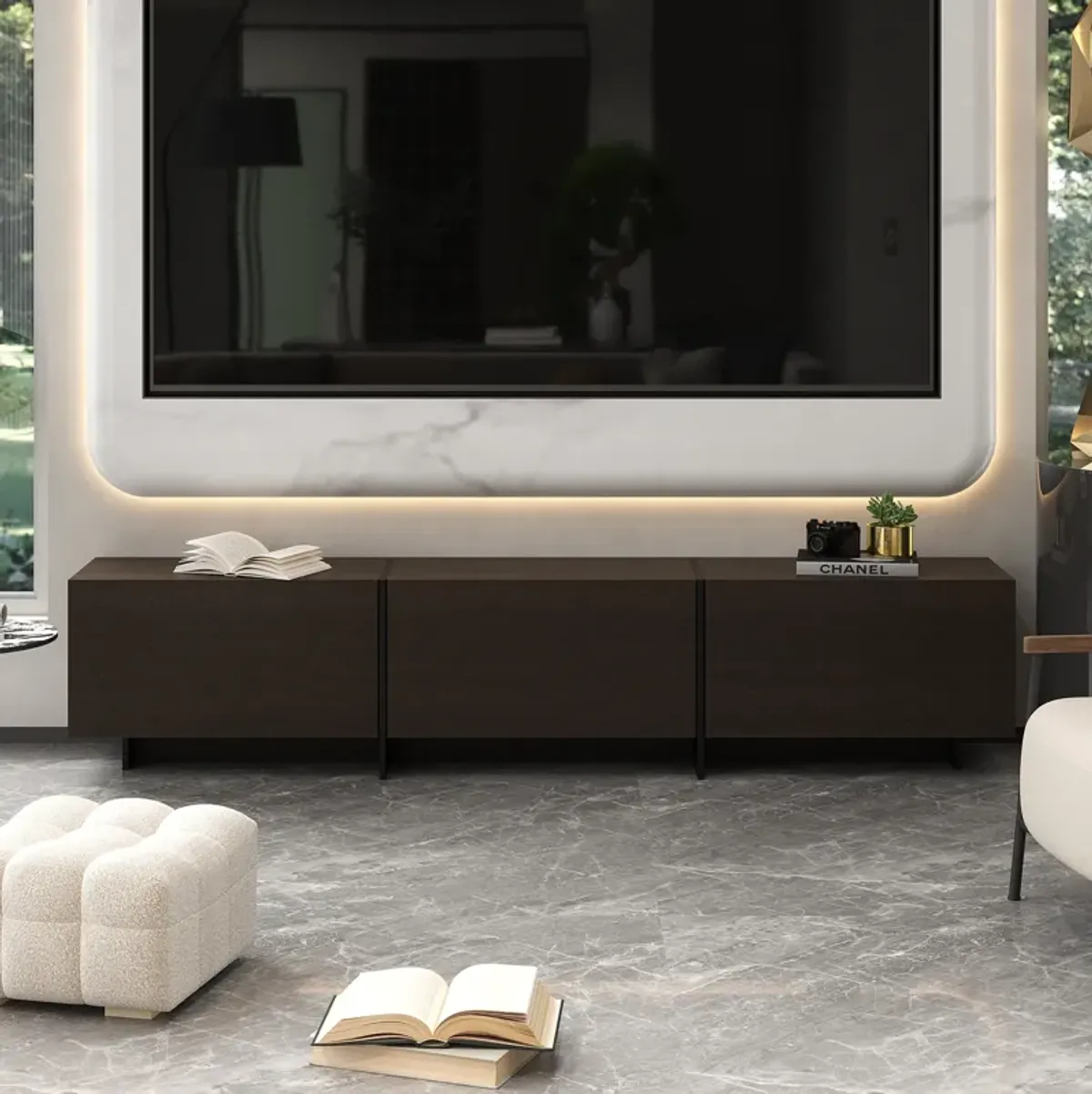 FUFU&GAGA Modern/Contemporary Dark Brown Tv Stand Integrated Tv Mount (Accommodates TVs more than 70-in),Brown
