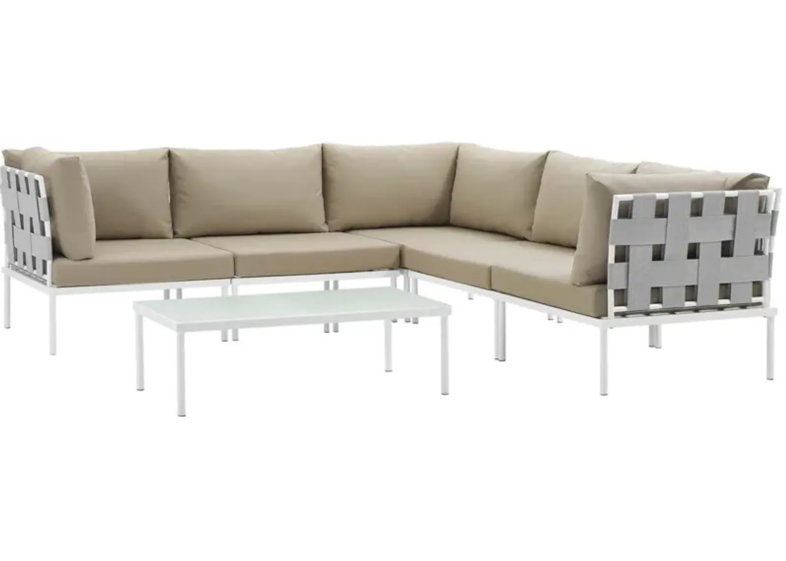 Harmony 6 Piece Outdoor Patio Aluminum Sectional Sofa Set - White Beige