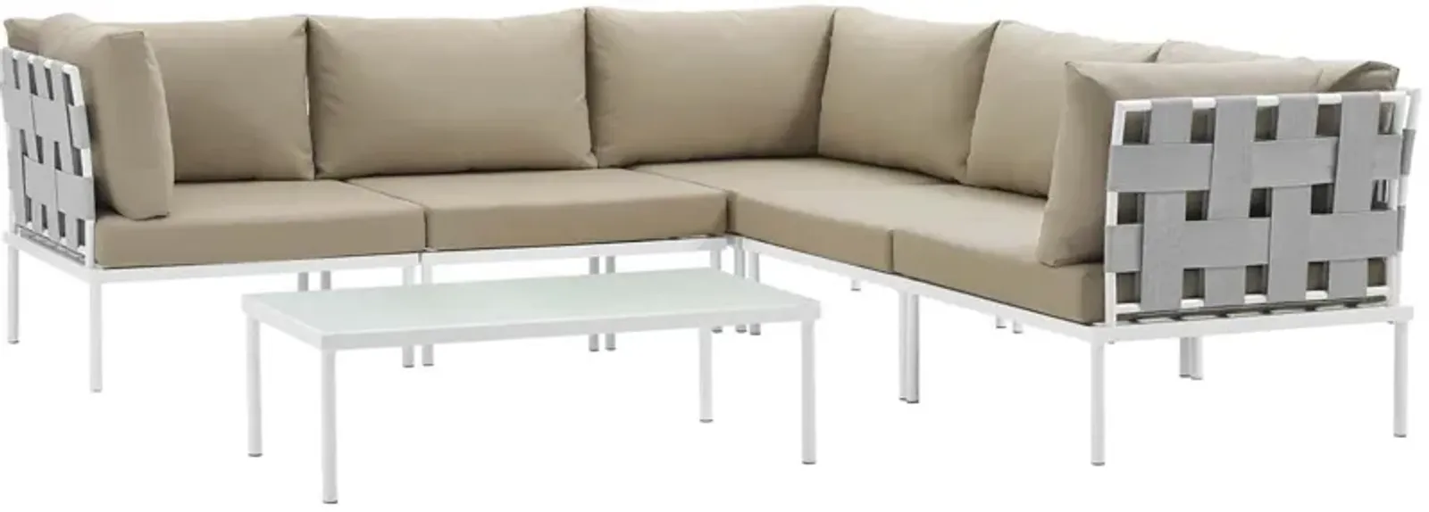 Harmony 6 Piece Outdoor Patio Aluminum Sectional Sofa Set - White Beige