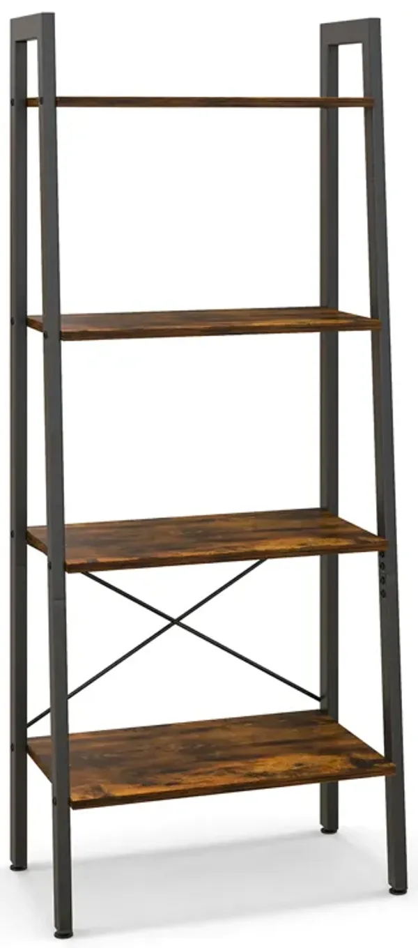 4-Tier Bookshelf with Metal Frame and Adjustable Foot Pads