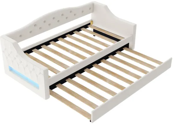 Merax Upholstered Twin XL Size Daybed with LED Belt and Trundle
