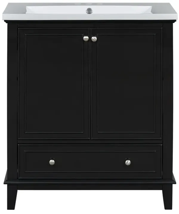 Whisen Vintage Bathroom Vanity with Sink Combo, Multi-functional Bathroom Cabinet with Doors and Drawer - Gray