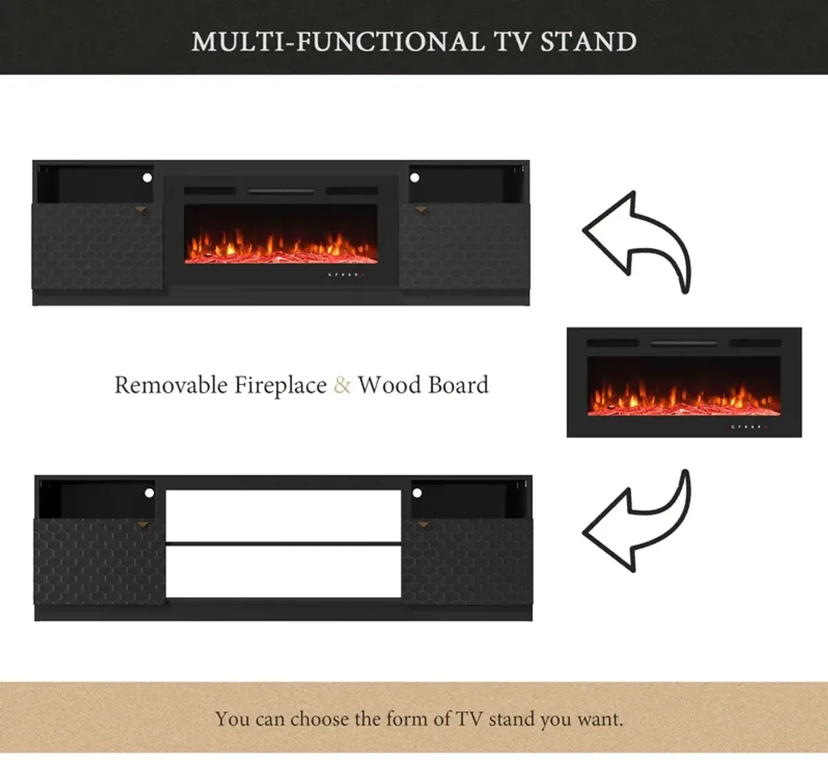 White TV Stand Fits TVs up to 70 in. with Two of Shelves and 36 in. Electric Fireplace