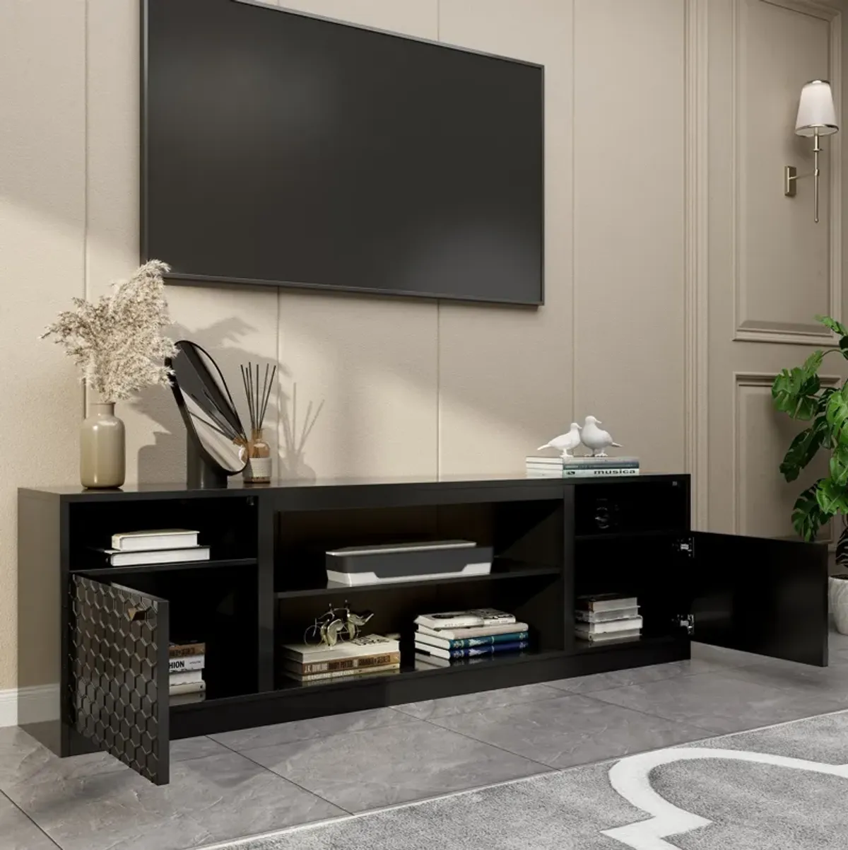 White TV Stand Fits TVs up to 70 in. with Two of Shelves and 36 in. Electric Fireplace