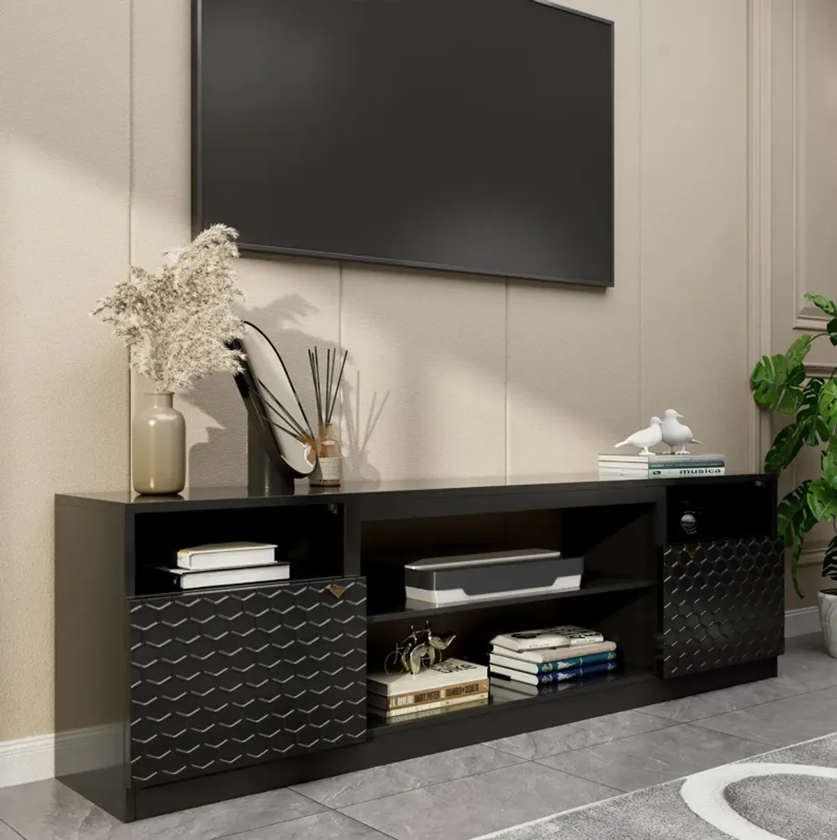 White TV Stand Fits TVs up to 70 in. with Two of Shelves and 36 in. Electric Fireplace