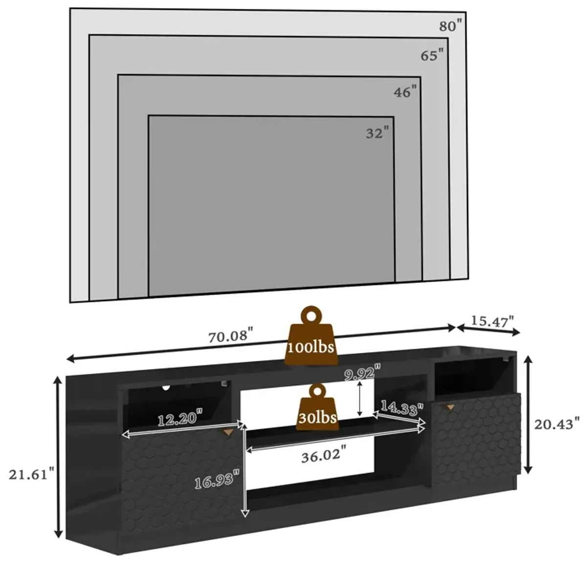 White TV Stand Fits TVs up to 70 in. with Two of Shelves and 36 in. Electric Fireplace