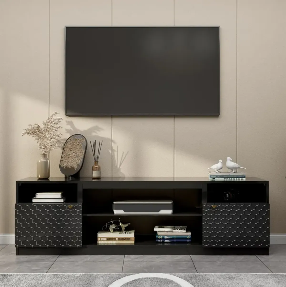 White TV Stand Fits TVs up to 70 in. with Two of Shelves and 36 in. Electric Fireplace