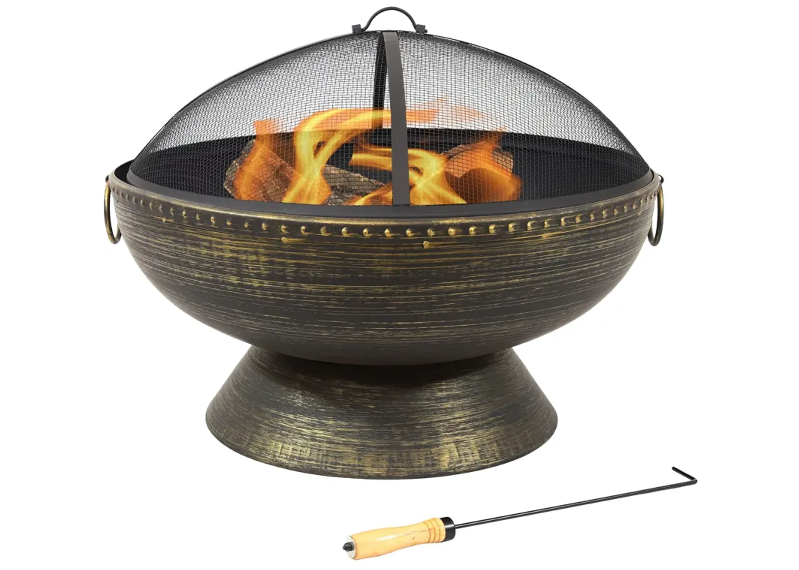 Sunnydaze 30 in Steel Fire Pit with Handles, Spark Screen, Poker, and Grate