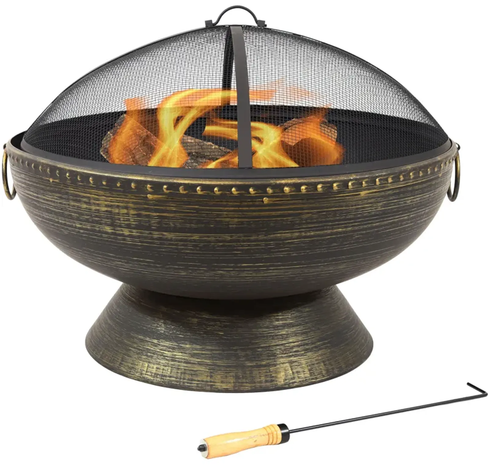 Sunnydaze 30 in Steel Fire Pit with Handles, Spark Screen, Poker, and Grate