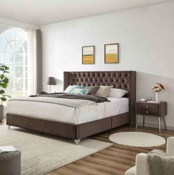 Streamdale Luxurious King Bed and Nightstand Set with Buttoned Headboard