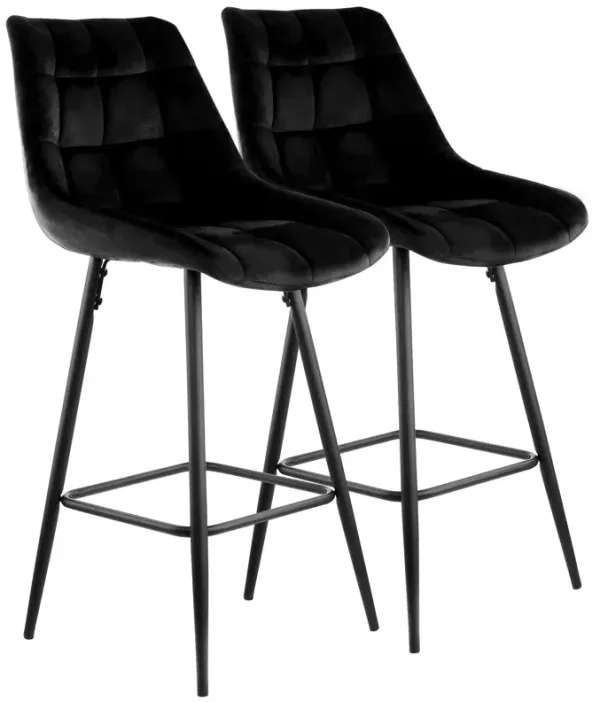 Elama 2 Piece Velvet Tufted Bar Chair in Black with Metal Legs