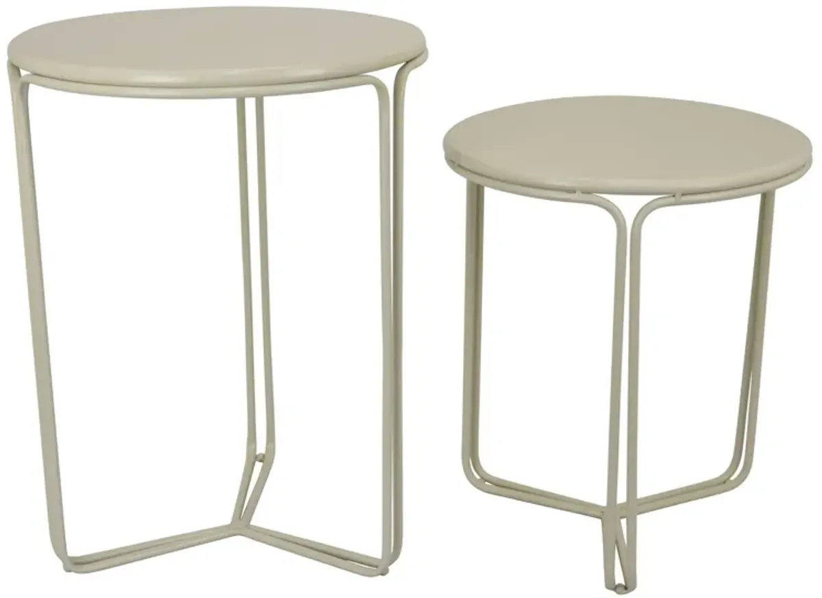 Clark Plant Stand Table Set of 2, Gray Metal Round Tabletop, 3 Legs - Benzara