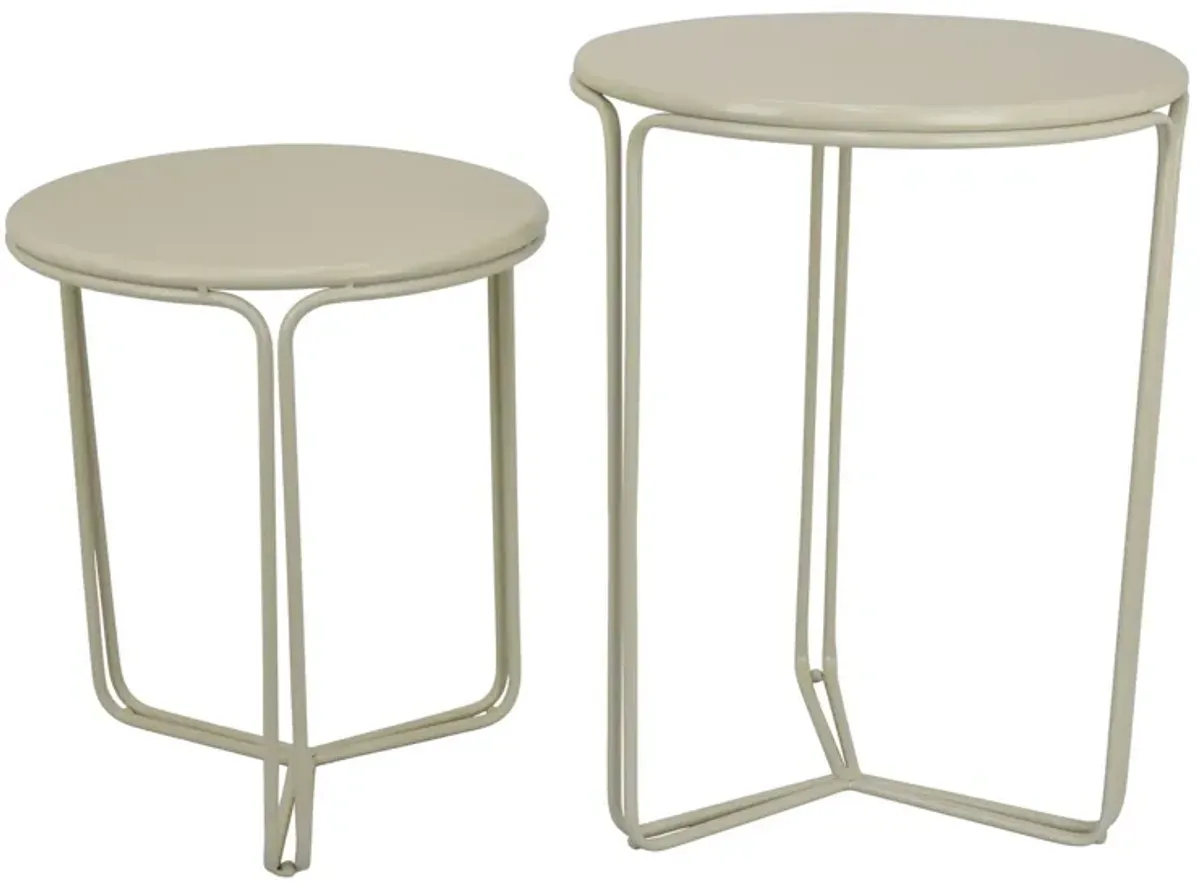 Clark Plant Stand Table Set of 2, Gray Metal Round Tabletop, 3 Legs - Benzara