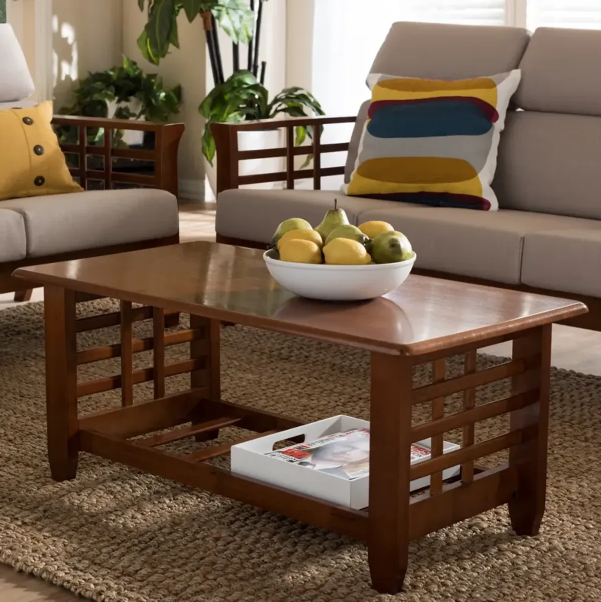 Baxton Studio Larissa Classic Cherry Finished Brown Wood Living Room Occasional Coffee Table