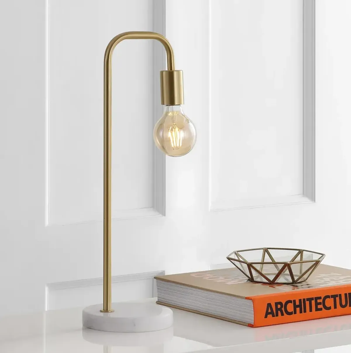 Axel Minimalist Glam Gold Pipe Metal/Marble LED Table Lamp