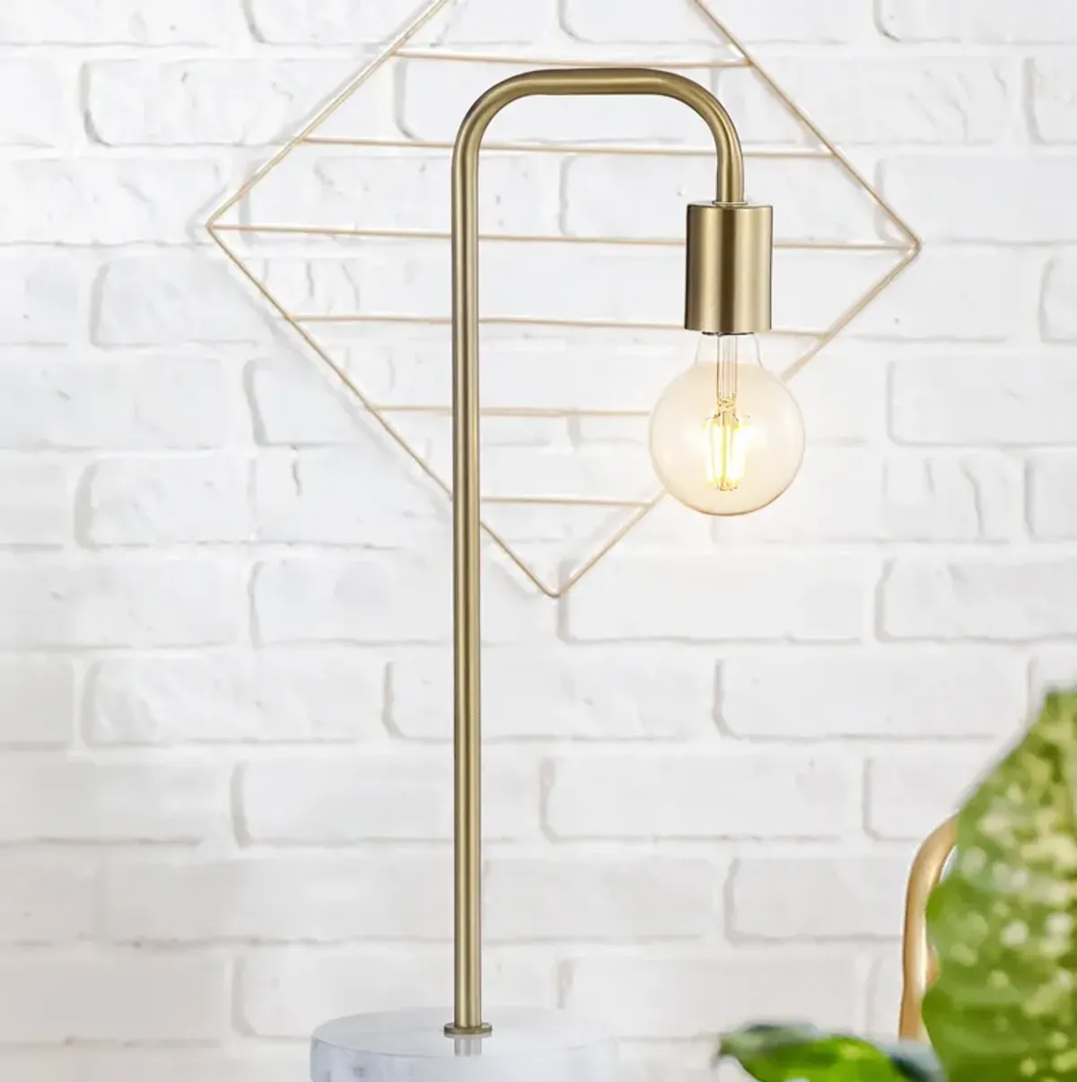 Axel Minimalist Glam Gold Pipe Metal/Marble LED Table Lamp