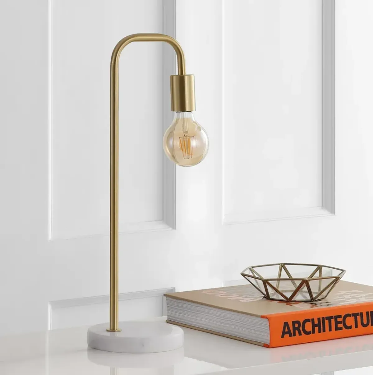 Axel Minimalist Glam Gold Pipe Metal/Marble LED Table Lamp