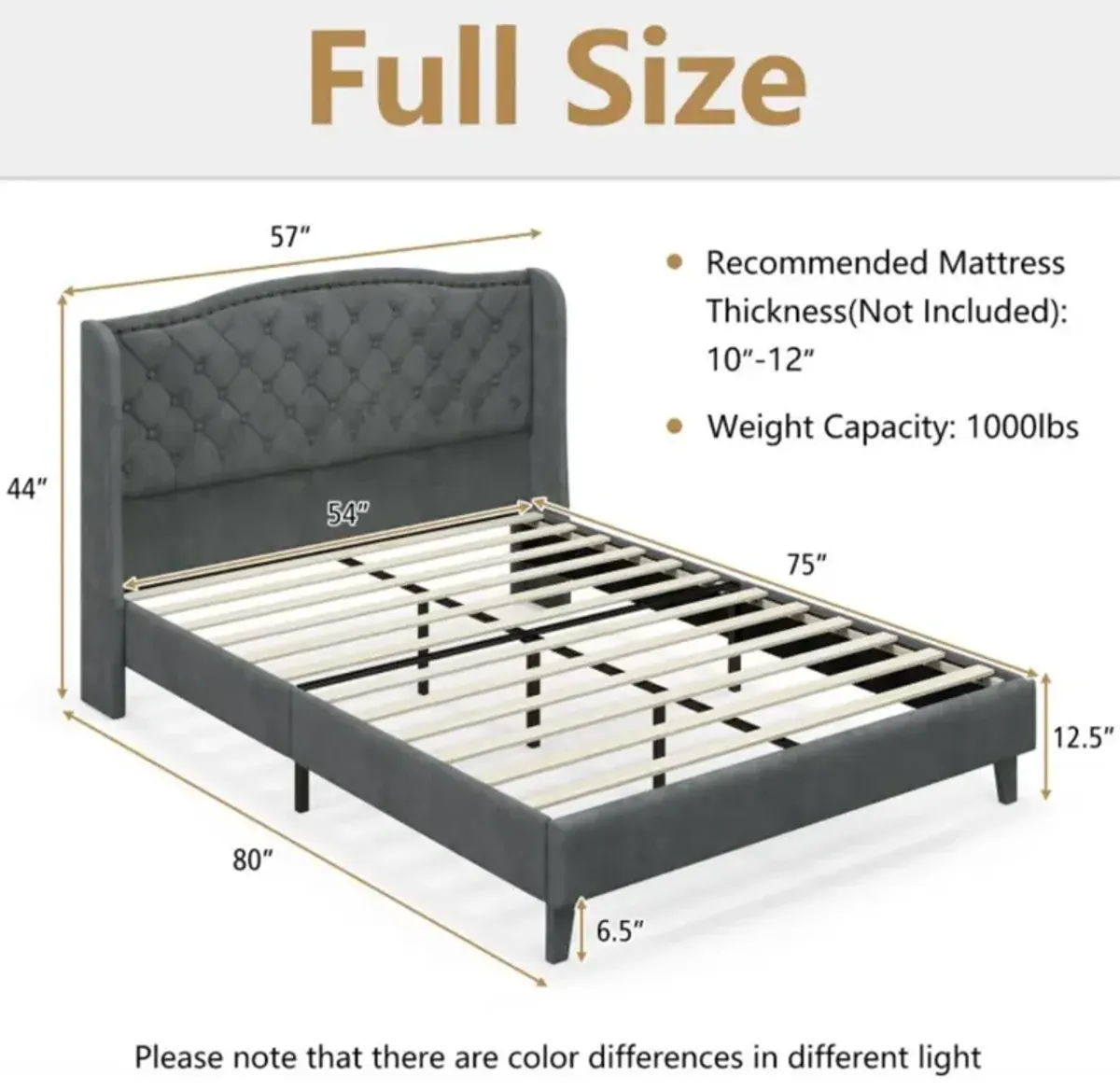 Hivvago Upholstered Platform Bed Frame with Button Tufted Headboard