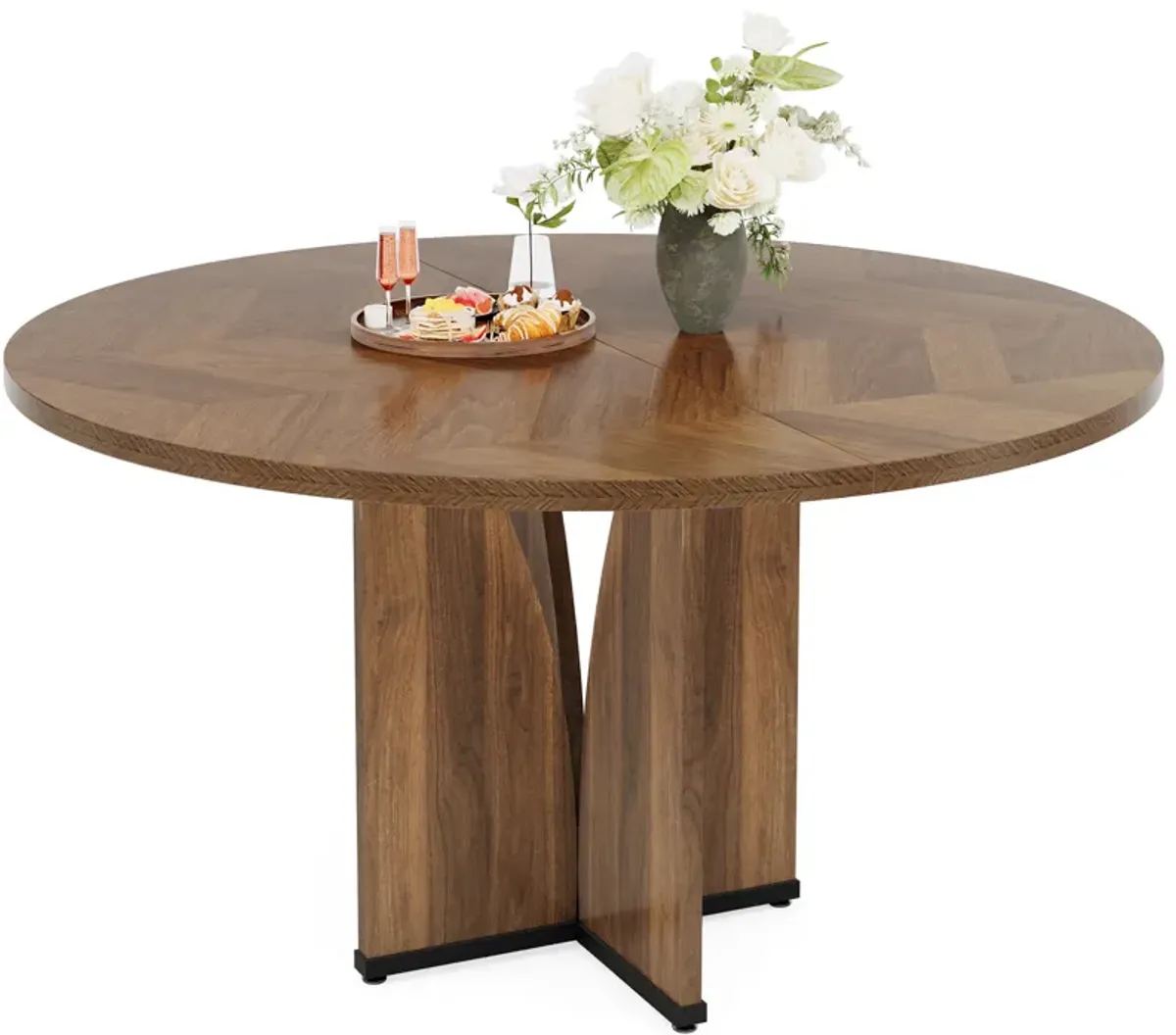 Round Dining Table, 39.37" Wood Kitchen Table for 4 People, Farmhouse Dinner Table with Wooden Table Top and Legs, Rustic Brown Dining Table for Dining Room Living Room (Without Chair)