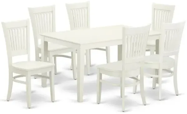 East West Furniture Dining Table- Dining Chairs, CAVA7-LWH-W