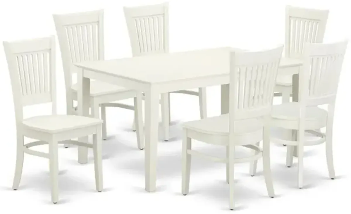 East West Furniture Dining Table- Dining Chairs, CAVA7-LWH-W