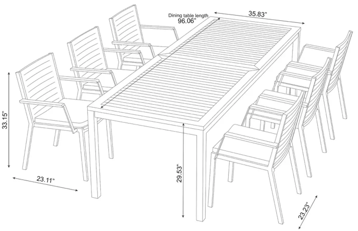 Monterey 6 Seater Dining Set with 96 in. Table - Aluminum and Teak