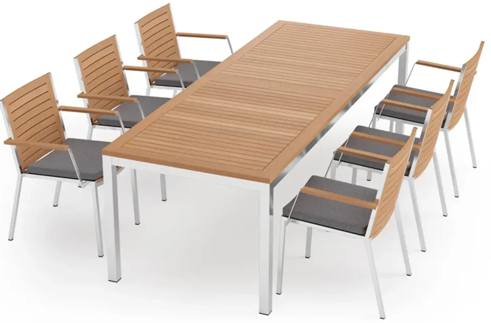 Monterey 6 Seater Dining Set with 96 in. Table - Aluminum and Teak