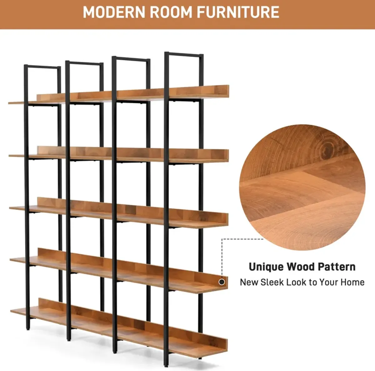 Merax Industrial Bookcase Home Office Open Bookshelf