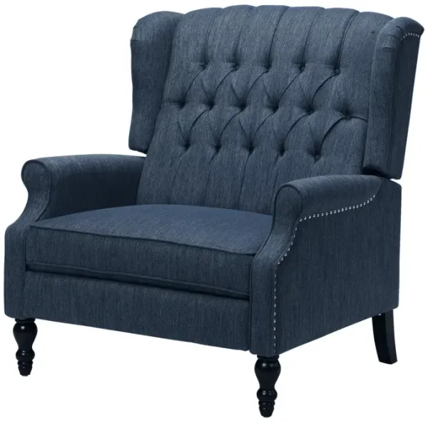Jade Oversize Wide Chair Manual Recliner, Navy Blue Button Tufted - Benzara