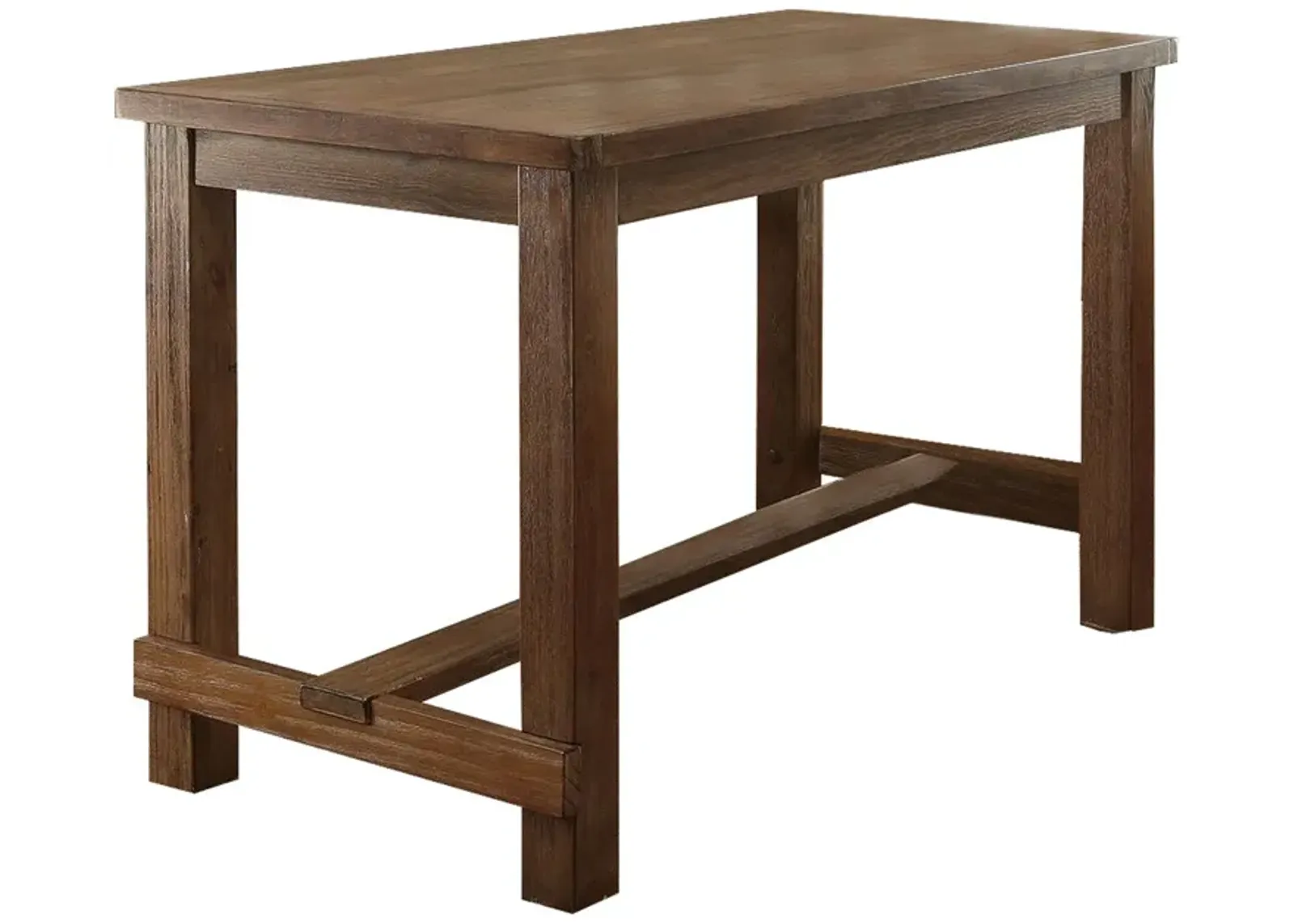 Rustic Plank Wooden Counter Height Table with Block Legs, Oak Brown-Benzara