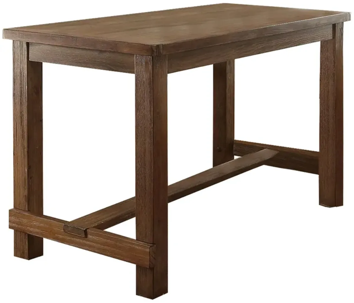 Rustic Plank Wooden Counter Height Table with Block Legs, Oak Brown-Benzara