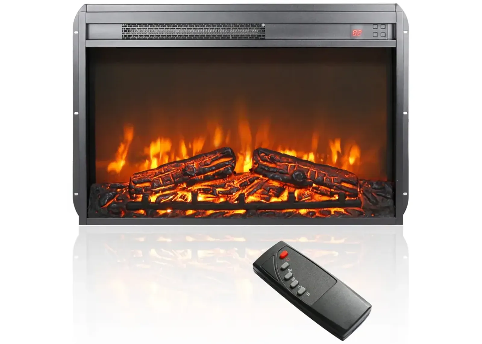 26 Inch Electric Fireplace Insert, Ultra Thin Heater With Log Set & Realistic Flame, Remote