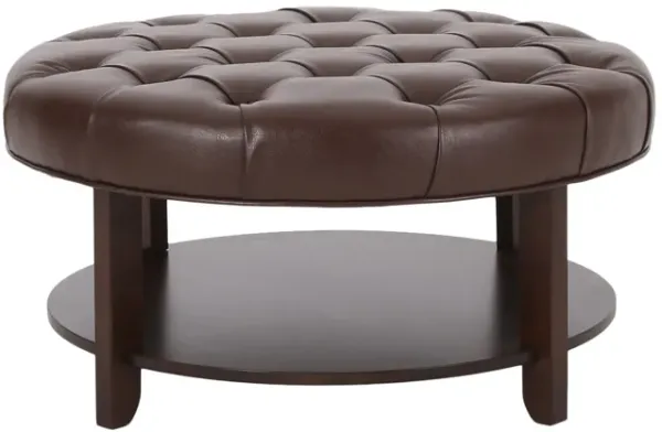 Streamdale Versatile Button Tufted Faux Leather Ottoman with Open Shelf