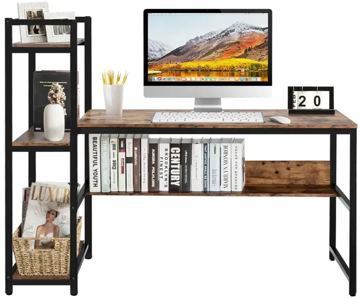 59-Inch Computer Desk Home Office Workstation 4-Tier Storage Shelves