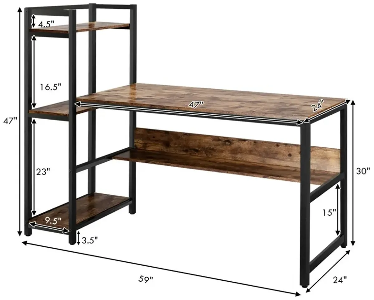 59-Inch Computer Desk Home Office Workstation 4-Tier Storage Shelves