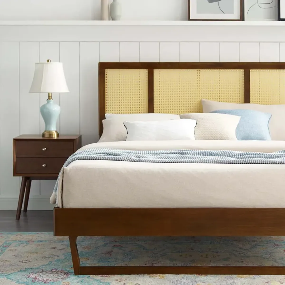 Modway - Kelsea Cane and Wood Queen Platform Bed with Angular Legs