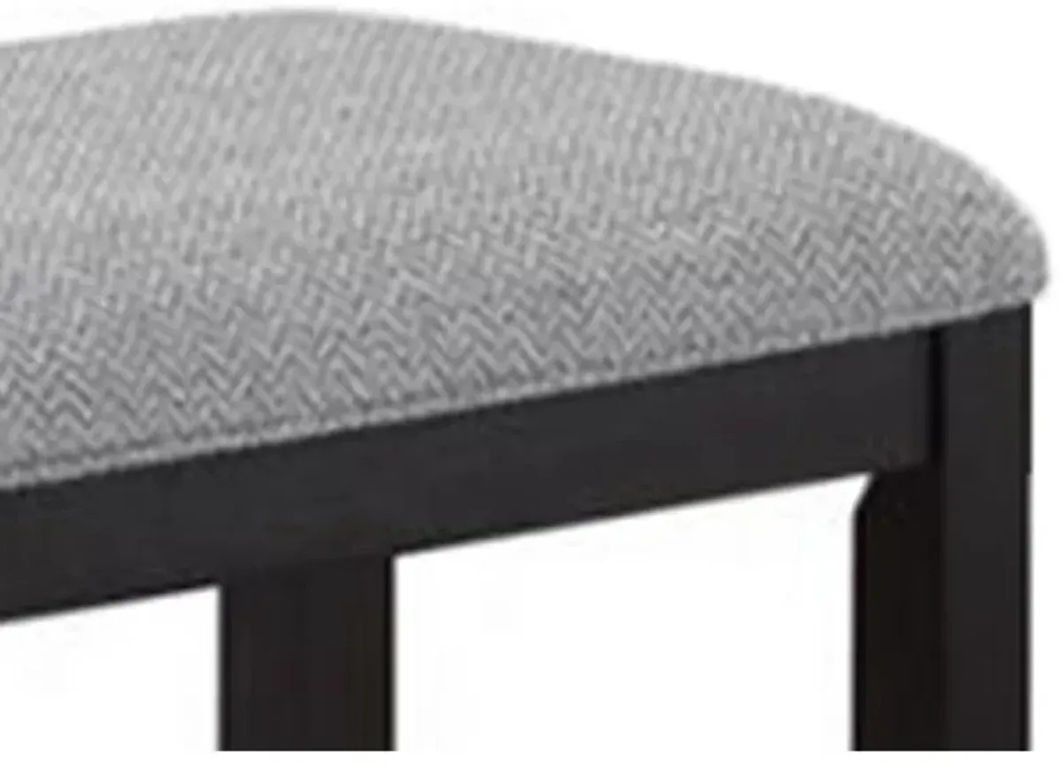 Patricia 48 Inch Counter Height Dining Bench, Black Wood and Gray Fabric - Benzara