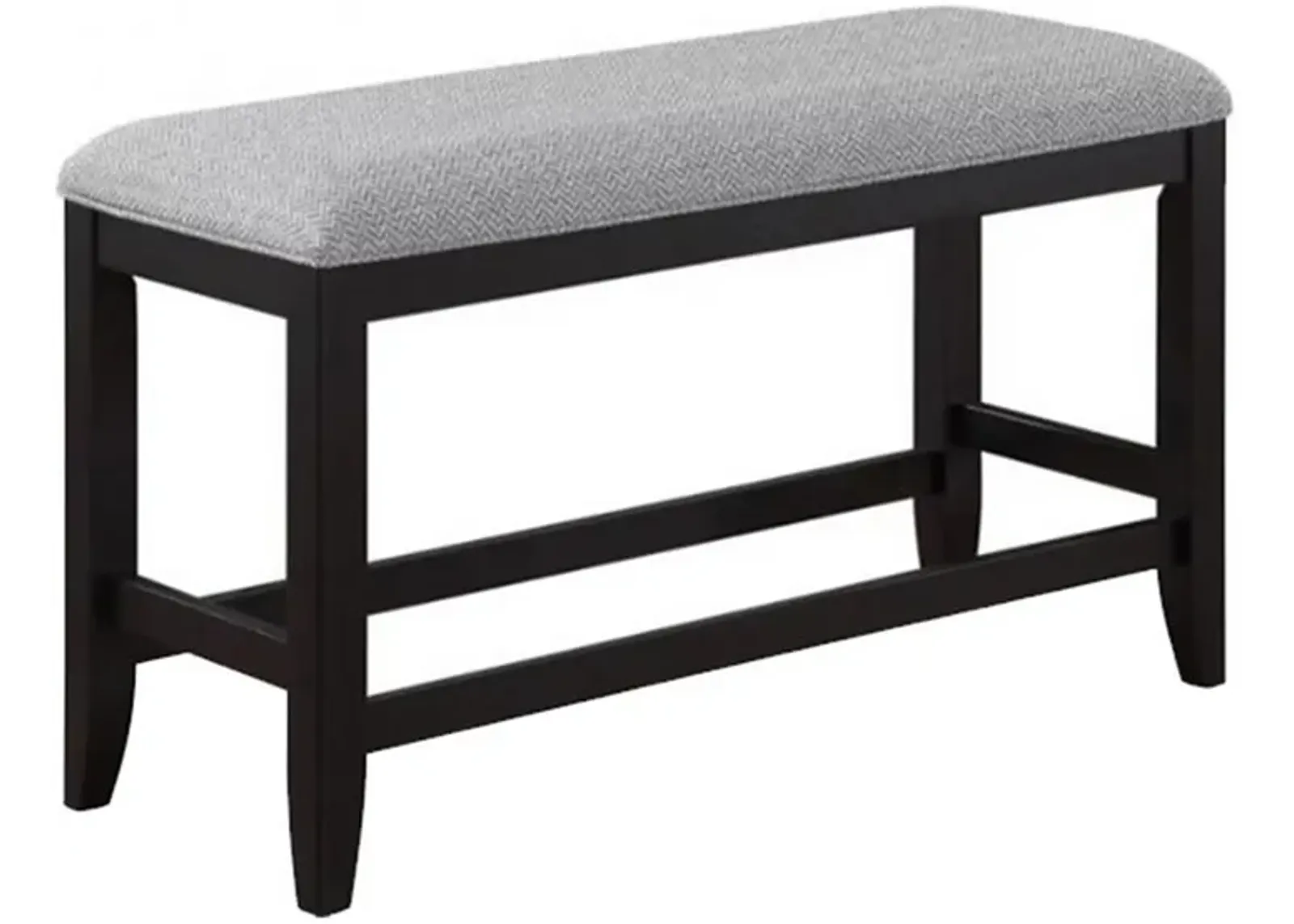 Patricia 48 Inch Counter Height Dining Bench, Black Wood and Gray Fabric - Benzara