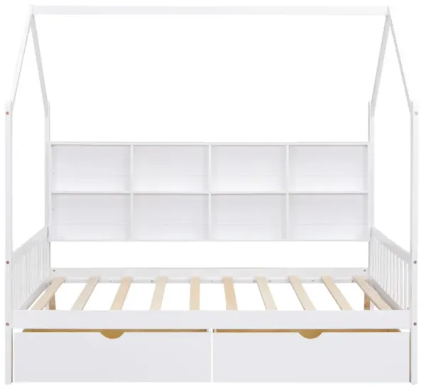 Merax House Bed with 2 Drawers and Storage Shelf