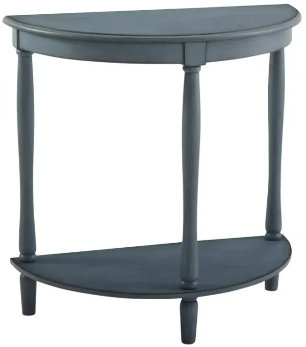 Benjara Kiana 28 Inch Side End Table, Bottom Shelf, Semicircle, Antique Blue Wood