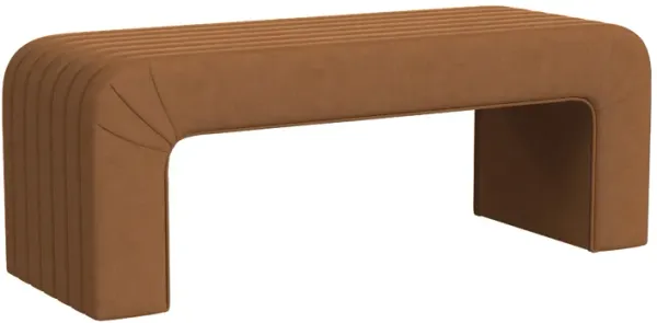 Gus Bench, Curved Arch Design, Orange Channel Tufted Velvet 48 Inch - Benzara