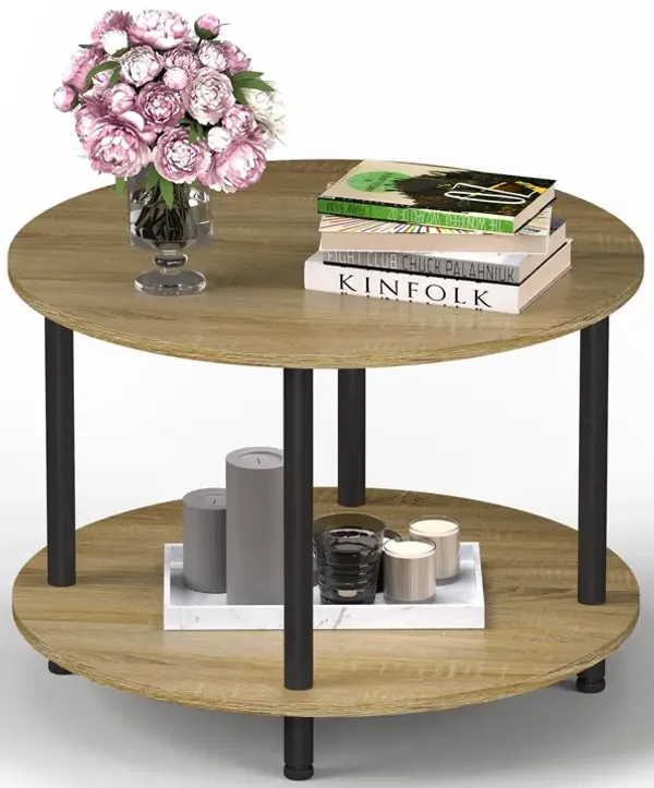 FAMIDGE Round Coffee Table, 23.6"" Low Table for Living Room, 2-Tier Circle Coffee Table with Storage Shelf, Floor Table Desk fo