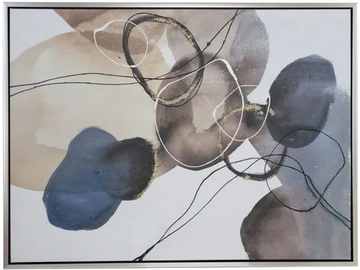 35 x 47 Framed Wall Art, Landscape Abstract Watercolor, Modern White, Blue - Benzara