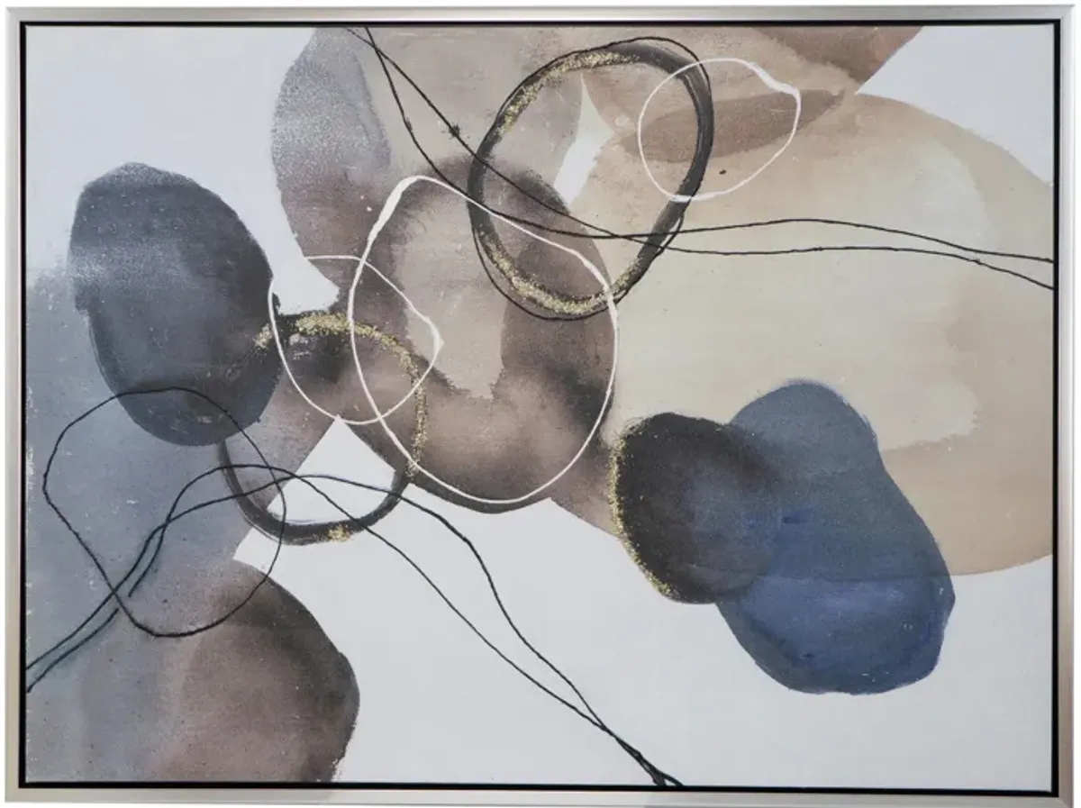 35 x 47 Framed Wall Art, Landscape Abstract Watercolor, Modern White, Blue - Benzara