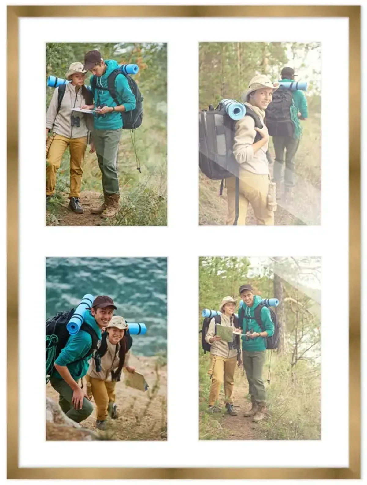 12x16 Wood Collage Frame with White Mat For 4 5x7 Pictures